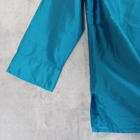 Chicos Sz 4 / 20 Shirt Taffeta Silk Button Down Blue Collared Sheen Evening - Picture 4 of 9